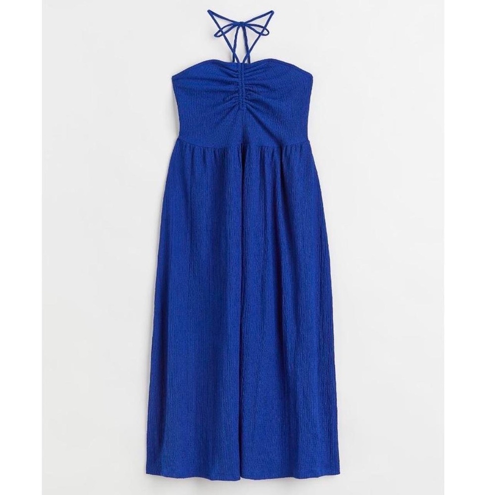 long Midi textured halter neck dress
